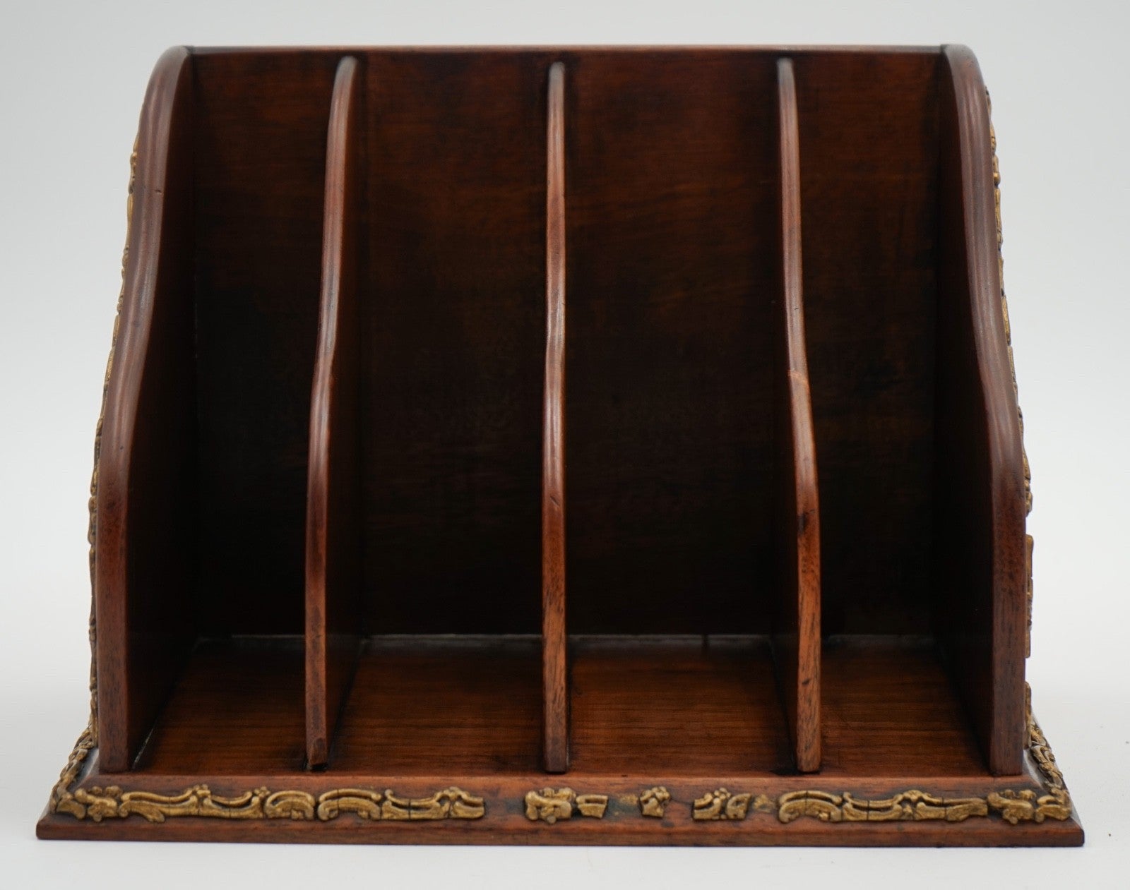 ANTIQUE ENGLISH WOODEN GILTED DESK CLERKS LETTER RACK ORGANISER