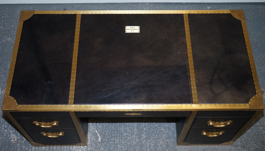 TIMOTHY OULTON CUMBERLAND COLLECTION AGED LEATHER DESK RED VELVET LINING