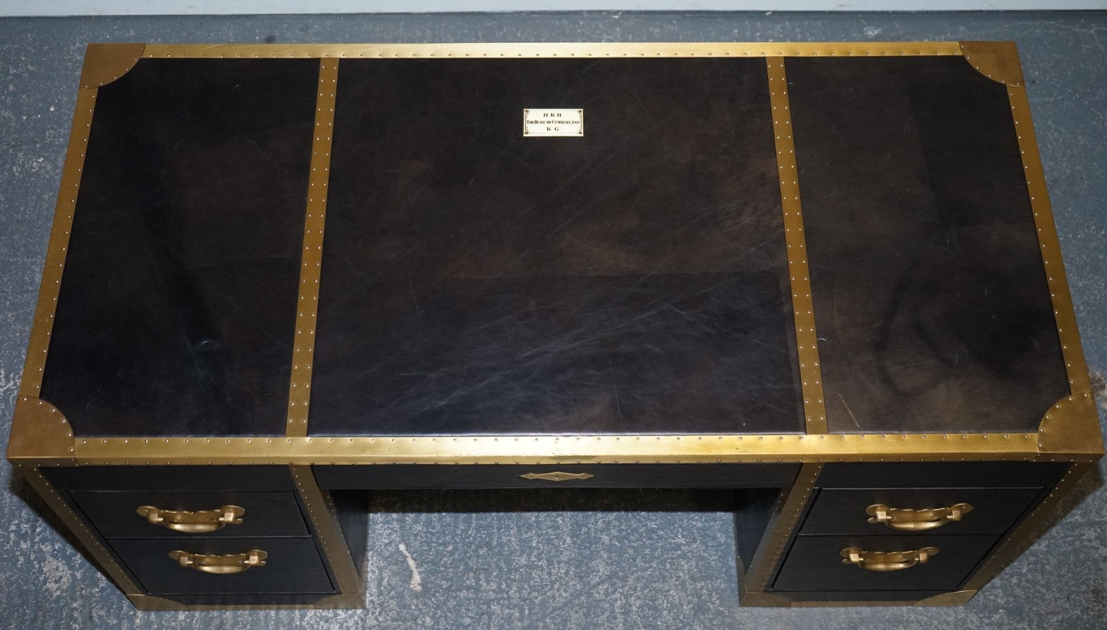 TIMOTHY OULTON CUMBERLAND COLLECTION AGED LEATHER DESK RED VELVET LINING