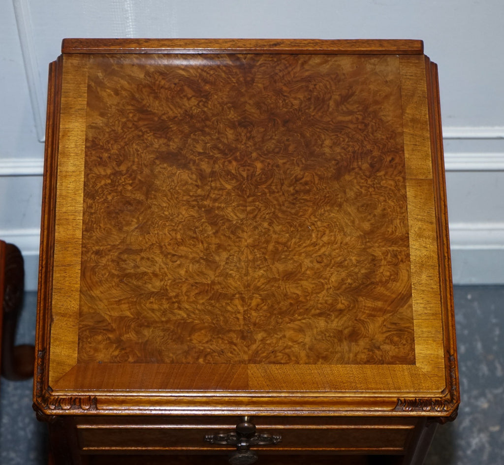 ANTIQUE RESTORED PAIR OF 1920S ART DECO QUEEN ANNE BEDSIDE TABLES NIGHTSTANDS