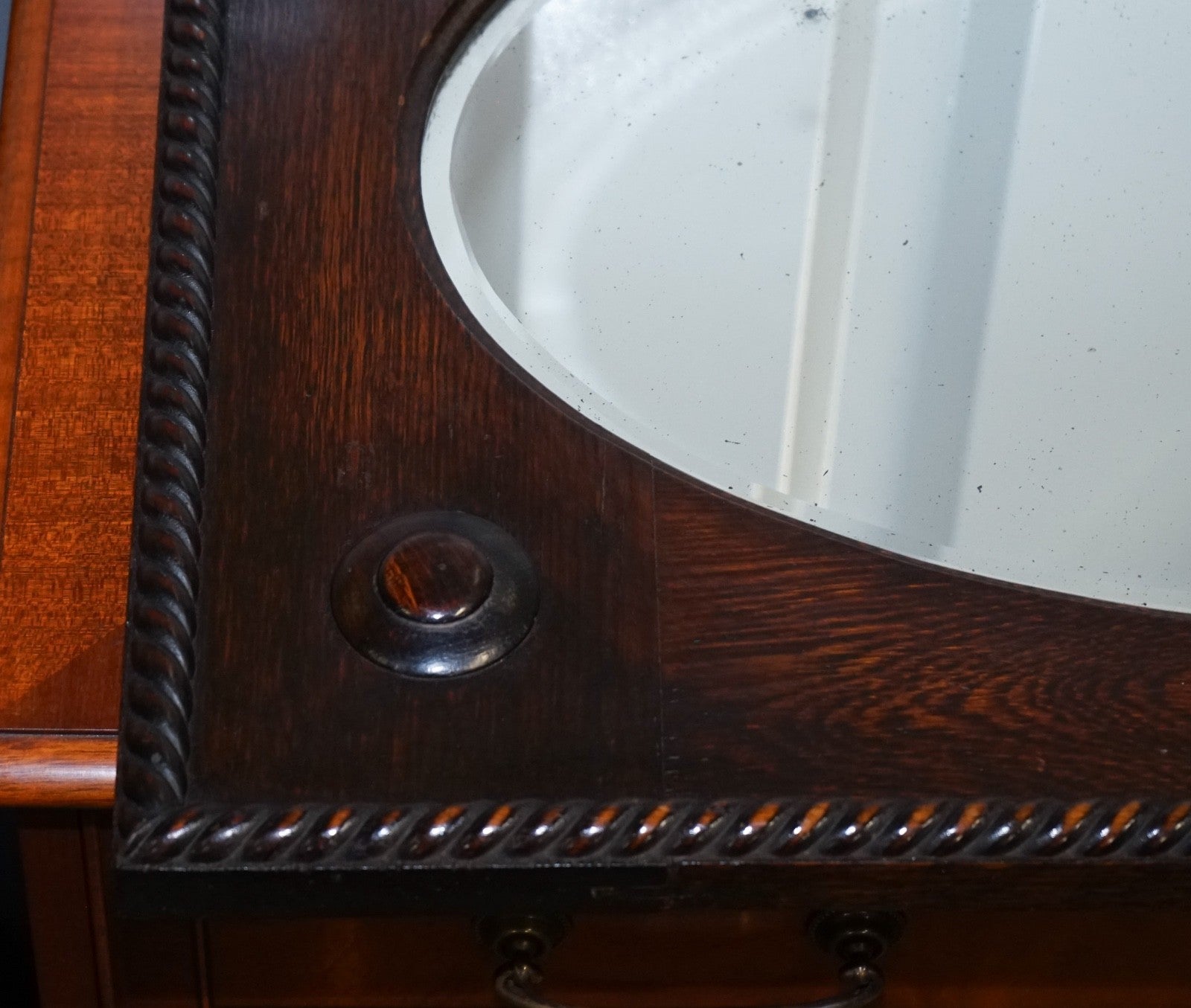 ANTIQUE ENGLISH ARTS & CRAFTS OAK WALL MIRROR