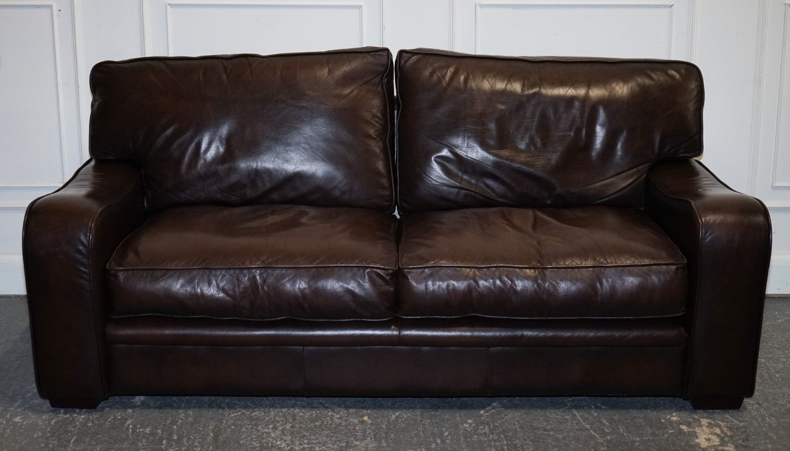 LOVELY VINTAGE CLUB BROWN LEATHER TWO TO THREE SOFA
