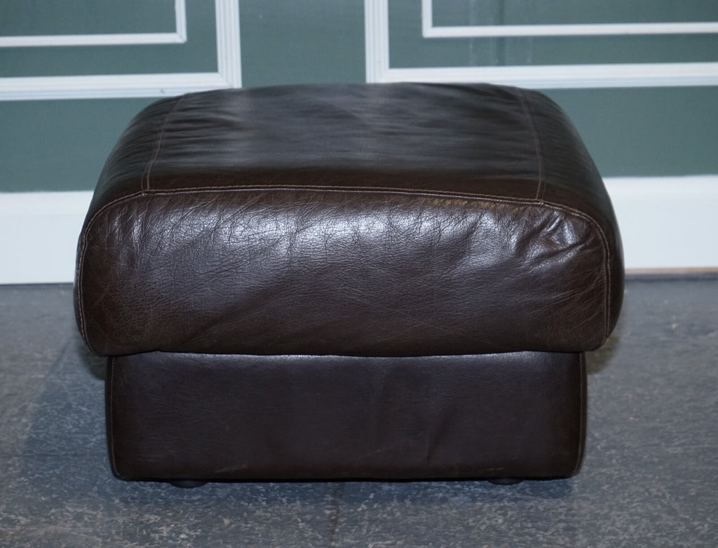 VINTAGE CHOCOLATE BROWN LEATHER FOOTSTOOL