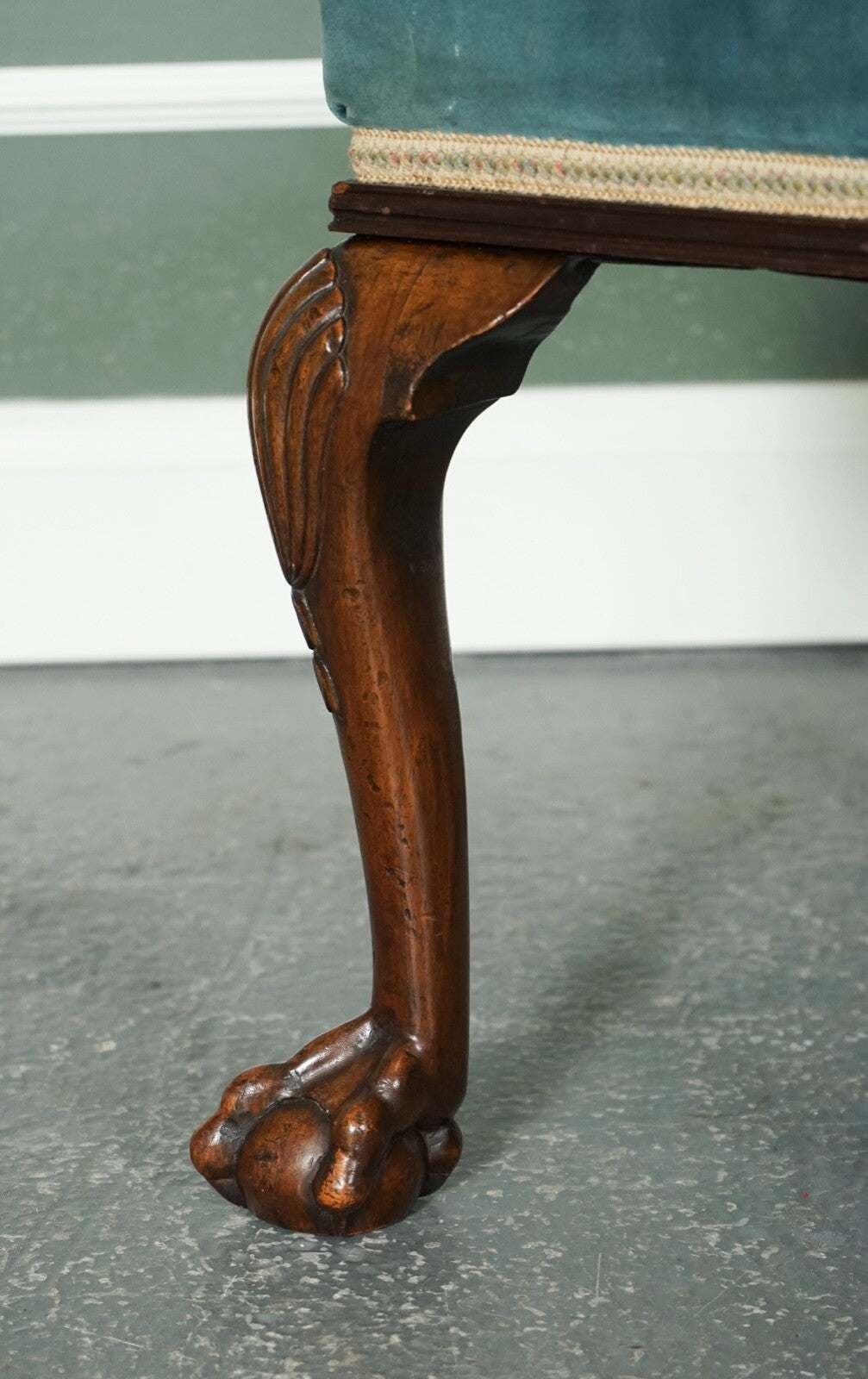 FINE LATE VICTORIAN FLOWER UPHOLSTERY CLAW AND BALL FOOT STOOL