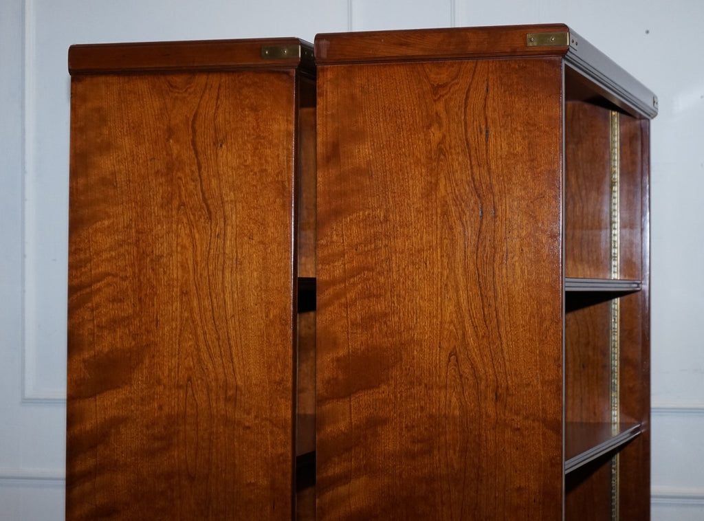 STUNNING PAIR OF KENNEDY HARRODS LONDON MILITARY CAMPAIGN OPEN BOOKCASES