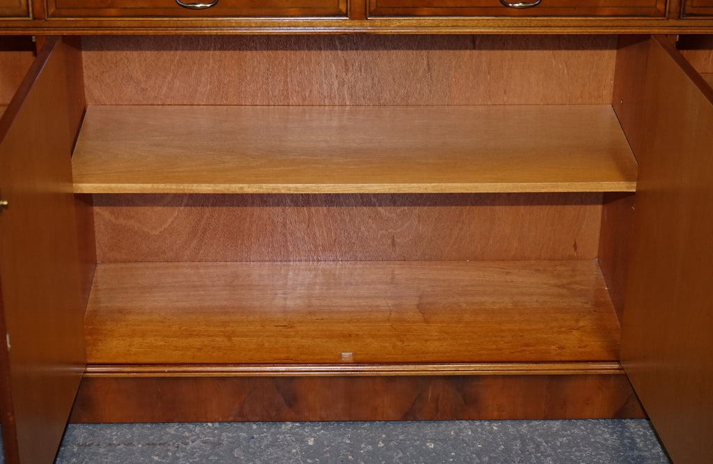 VINTAGE GEORGIAN STYLE YEW WOOD FOUR DOOR DISPLAY CABINET BOOKCASE
