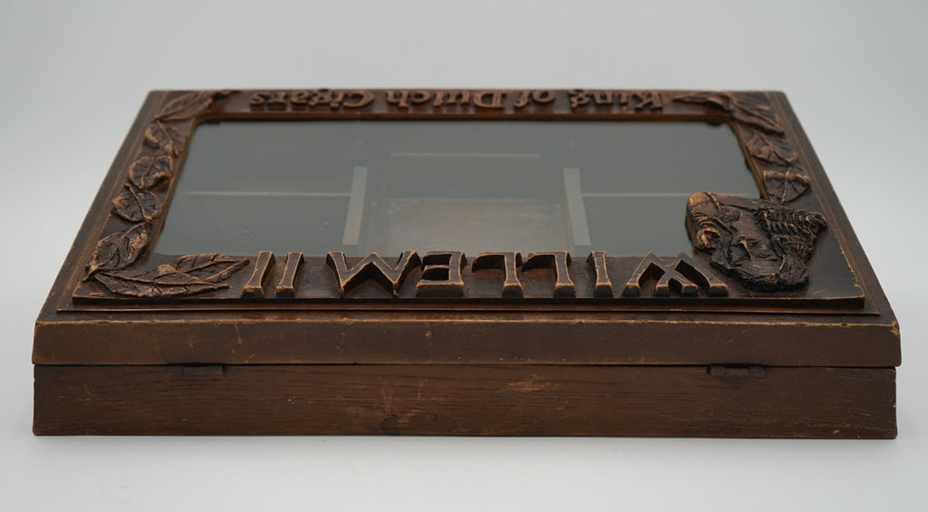 ANTIQUE ANGLO DUTCH CIGAR CO. WILLEM II OAK GLAZED SHOP COUNTER DISPLAY CABINET