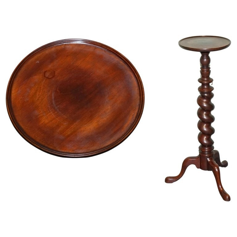 VINTAGE HARDWOOD BARLEY TWIST PEDESTAL PLANT STAND SIDE TABLE