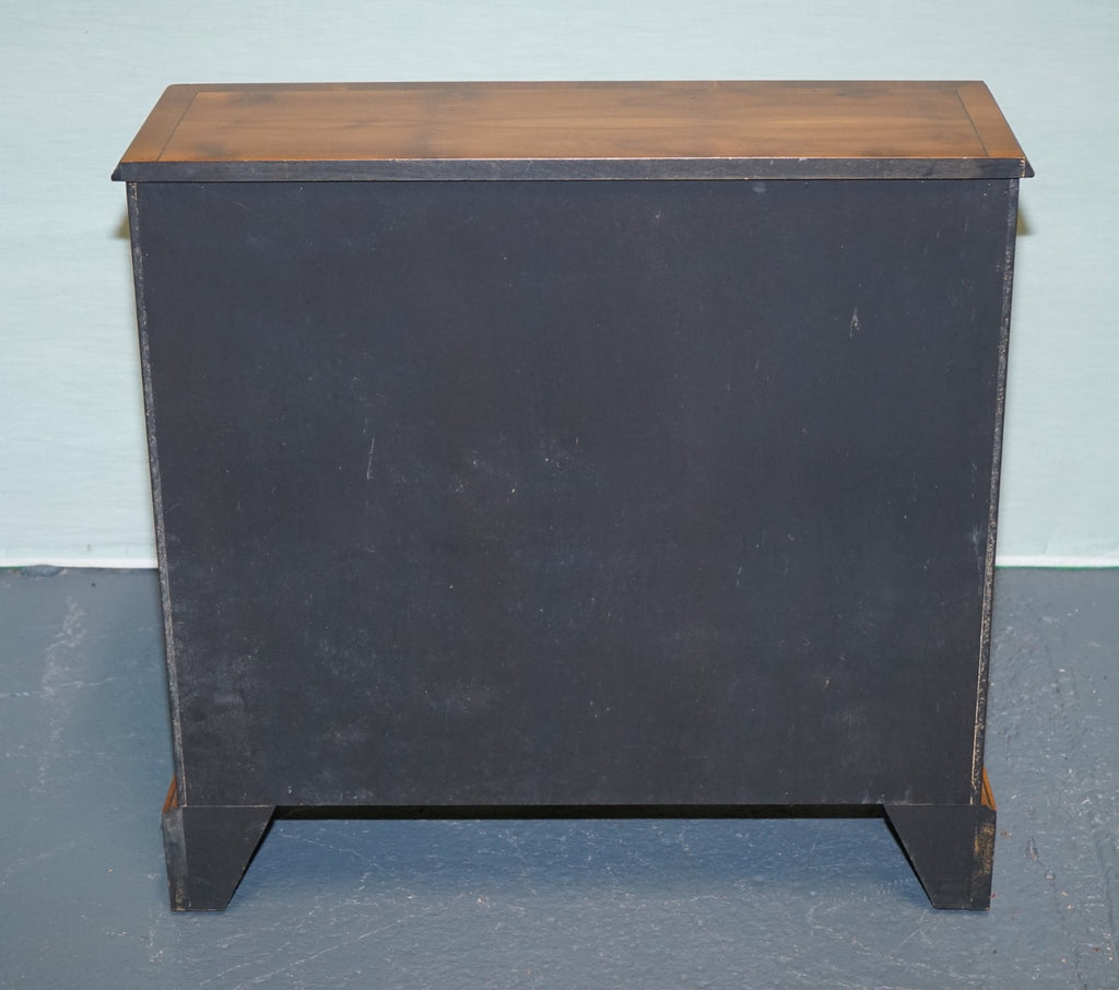ELEGANT VINTAGE YEW WOOD LOW DWARF BOOKCASE WITH TWO STORAGE DRAWERS