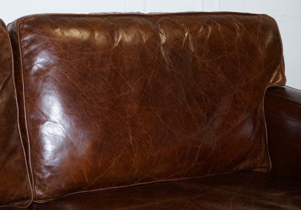 TIMOTHY OULTON VISCOUNT BROWN LEATHER TWO TO THREE SEATER COMPACT SOFA