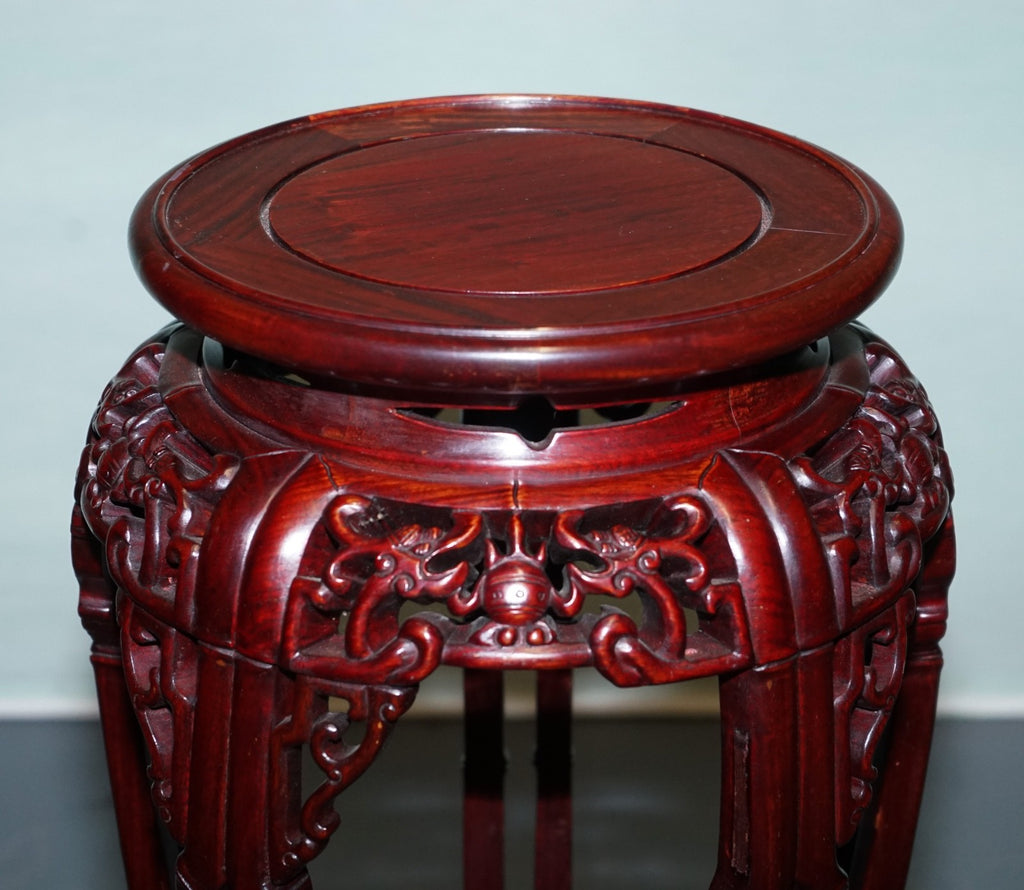 VINTAGE CHINESE CARVED HARDWOOD PLANT PEDESTAL BAMBOO MOTiF SHANGHAI TRADEMARK