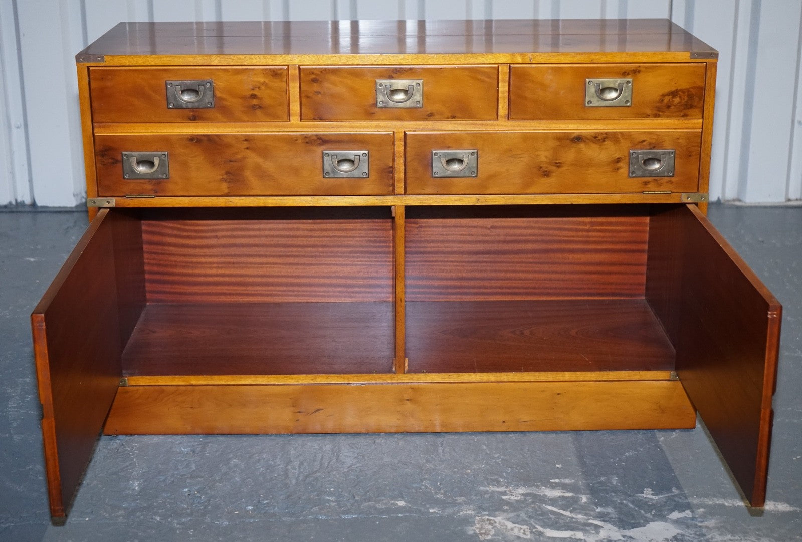 VINTAGE RECORD PLAYER CABINET HIDDEN INSIDE MILITARY CAMPAIGN CHEST OF DRAWERS