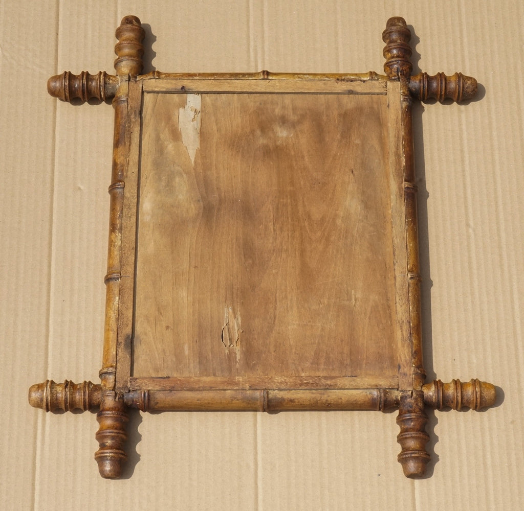 ANTIQUE ENGLISH DECORATIVE FAUX BAMBOO WALL MiRROR WITH FOXED GLASS