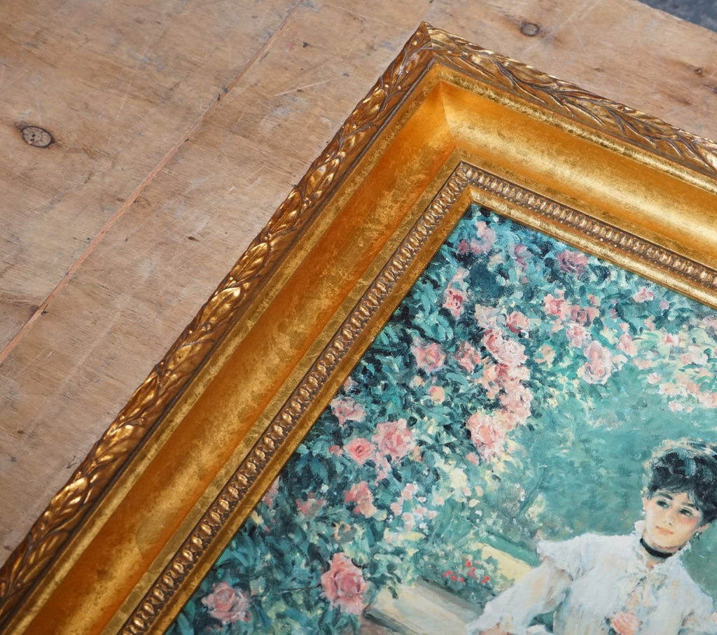 VINTAGE OIL PAINTING ''ENGLISH ROSE'' BY ALAN MALEY GILTED FRAME 80 X 65 CM