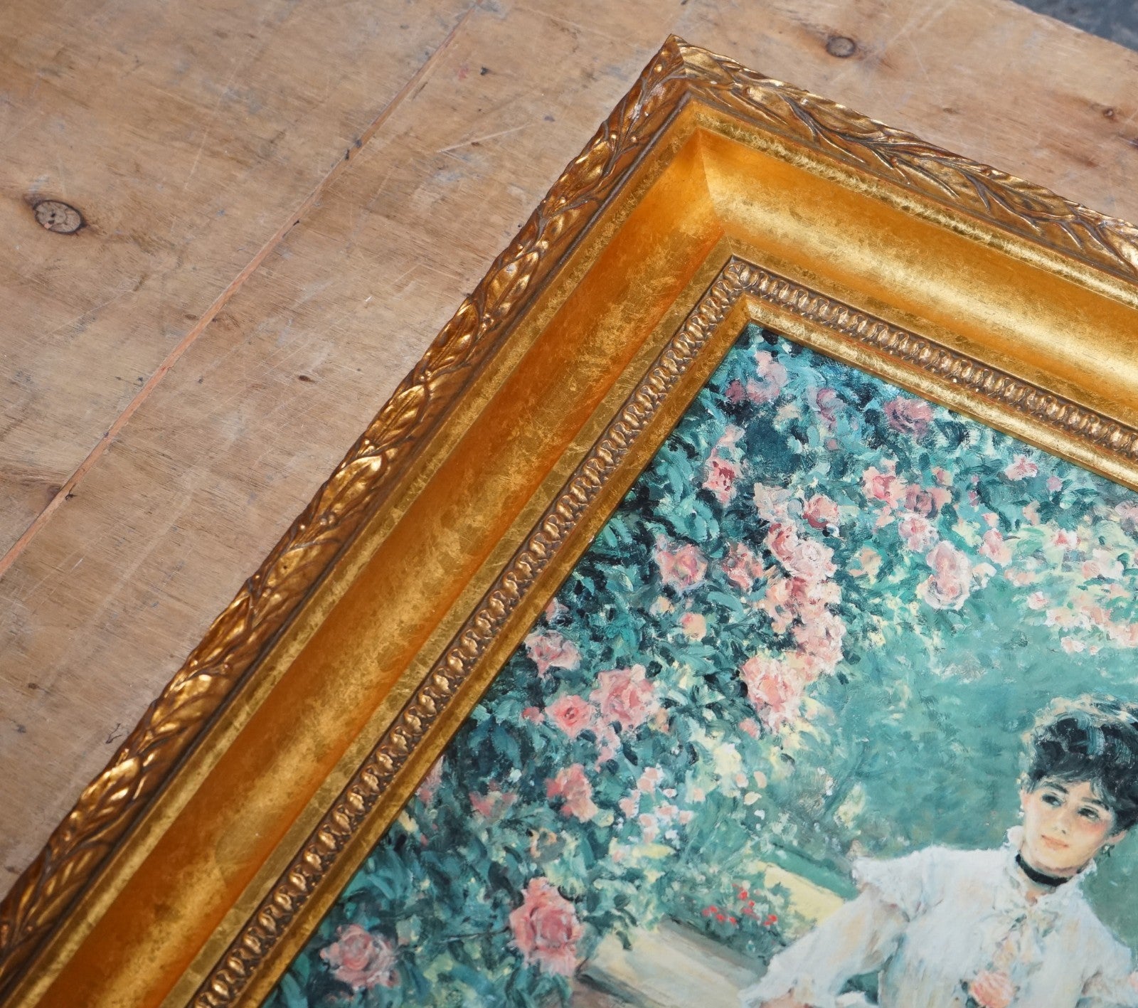 VINTAGE OIL PAINTING ''ENGLISH ROSE'' BY ALAN MALEY GILTED FRAME 80 X 65 CM