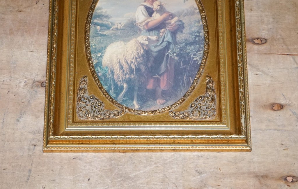 VINTAGE VICTORIAN STYLE PRINT YOUNG SHEPHERDESS GITLED FRAME 53 X 42 CM