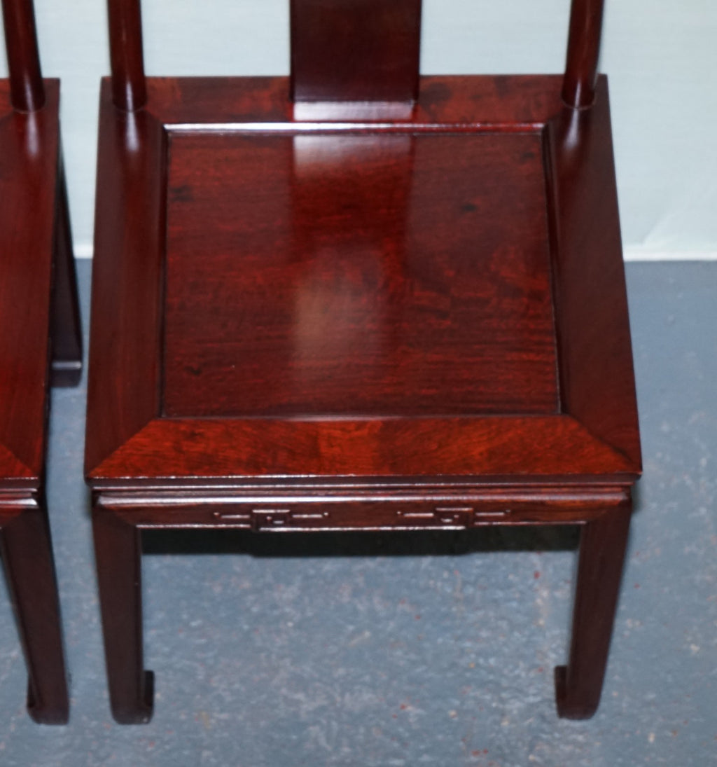 PAIR OF ORIENTAL CHINESE HARDWOOD MOTHER OF PEARL INLAID HALL CHAIRS