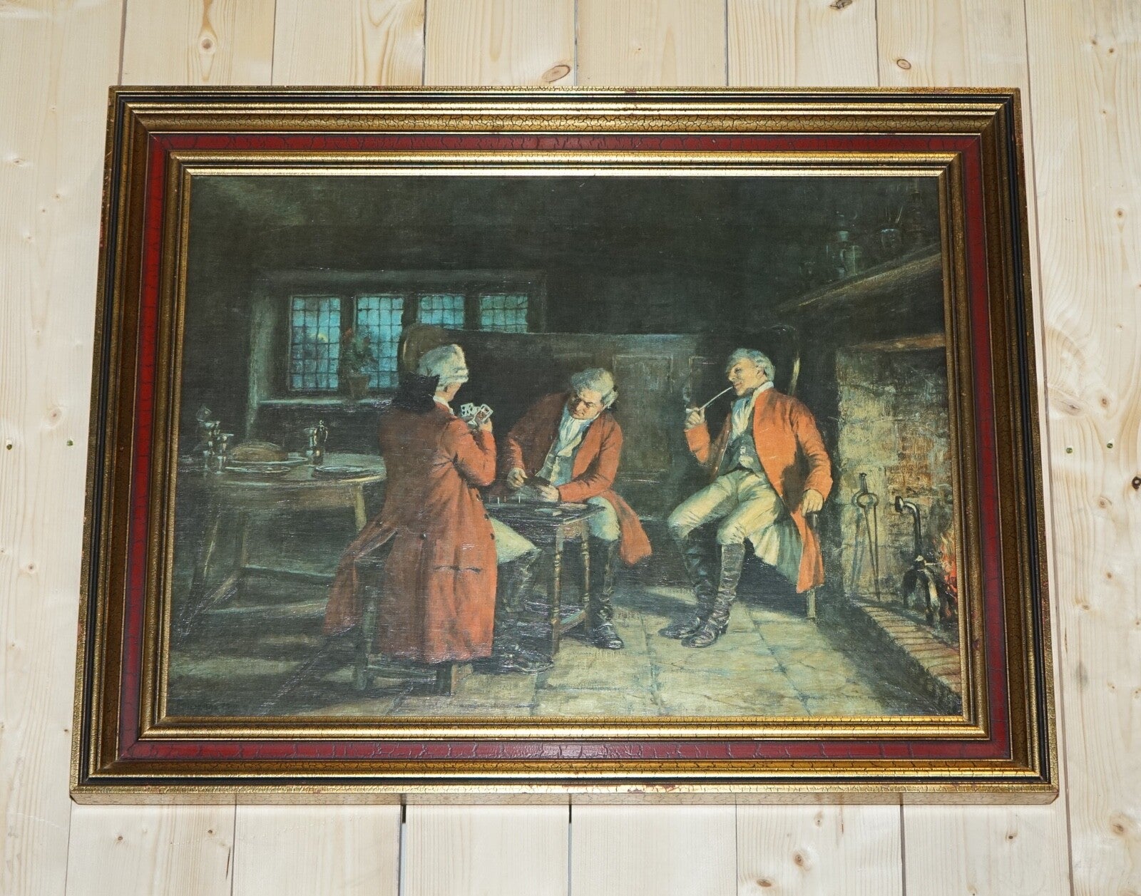 OIL PAINTING IN MANNER OF F.M.  BENNETT ''GREAT CONTENT' RED AND GOLD FRAME