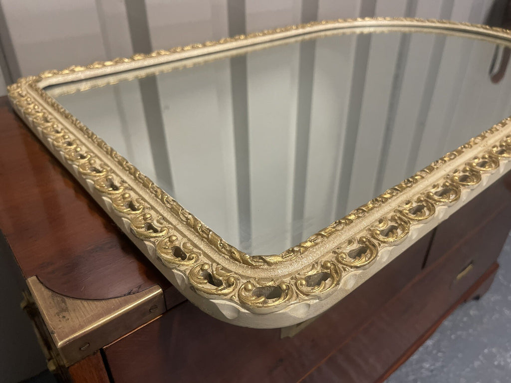 1950'S VINTAGE JOHN ''HALLS GALVO'' DAMP PROOF WHITE AND GOLD WALL MIRROR