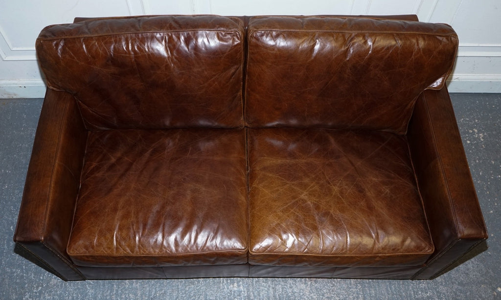 TIMOTHY OULTON VISCOUNT BROWN LEATHER TWO TO THREE SEATER COMPACT SOFA