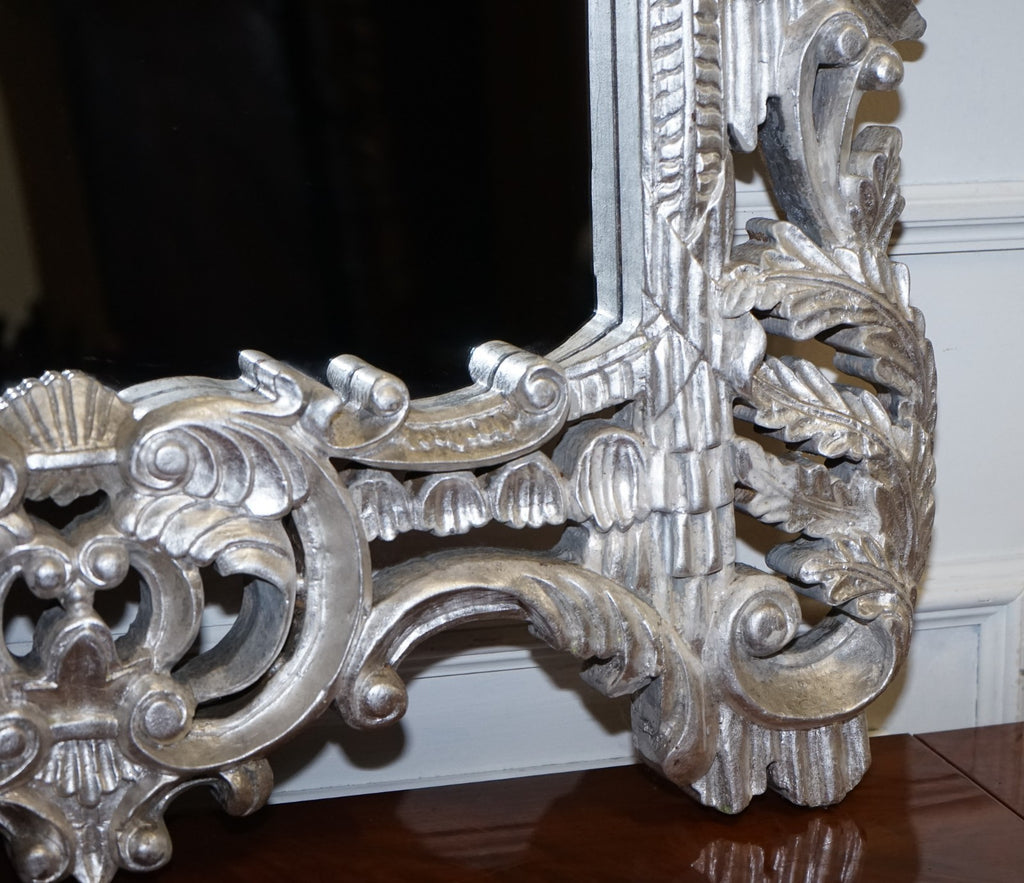 VINTAGE MID CENTURY ITALIAN BAROCCO STYLE SILVER HAND PAINTED WALL MIRROR