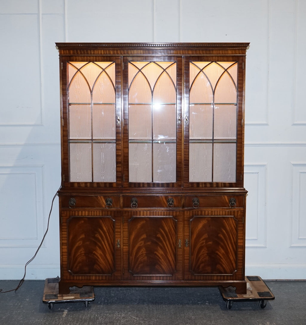 BEVAN FUNNEL GEORGIAN STYLE DISPLAY CABINET BOOKCASE GLASS SHELVES AND LIGHTS