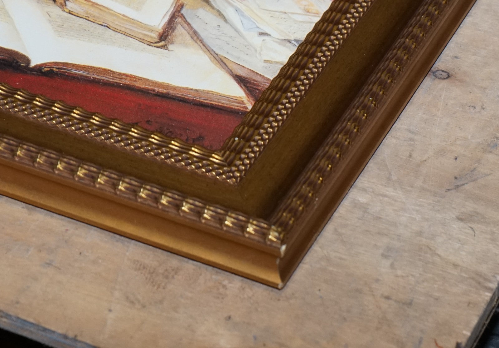 VINTAGE SOPHISTICATED LIBRARY SETTING PRINT IN GILTED FRAME  64 X 114 CM