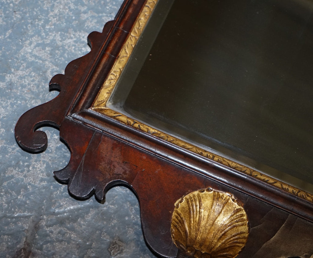 ANTIQUE 1760'S CHIPPENDALE STYLE  WALL MIRROR WITH GILTWOOD & PHOENIX