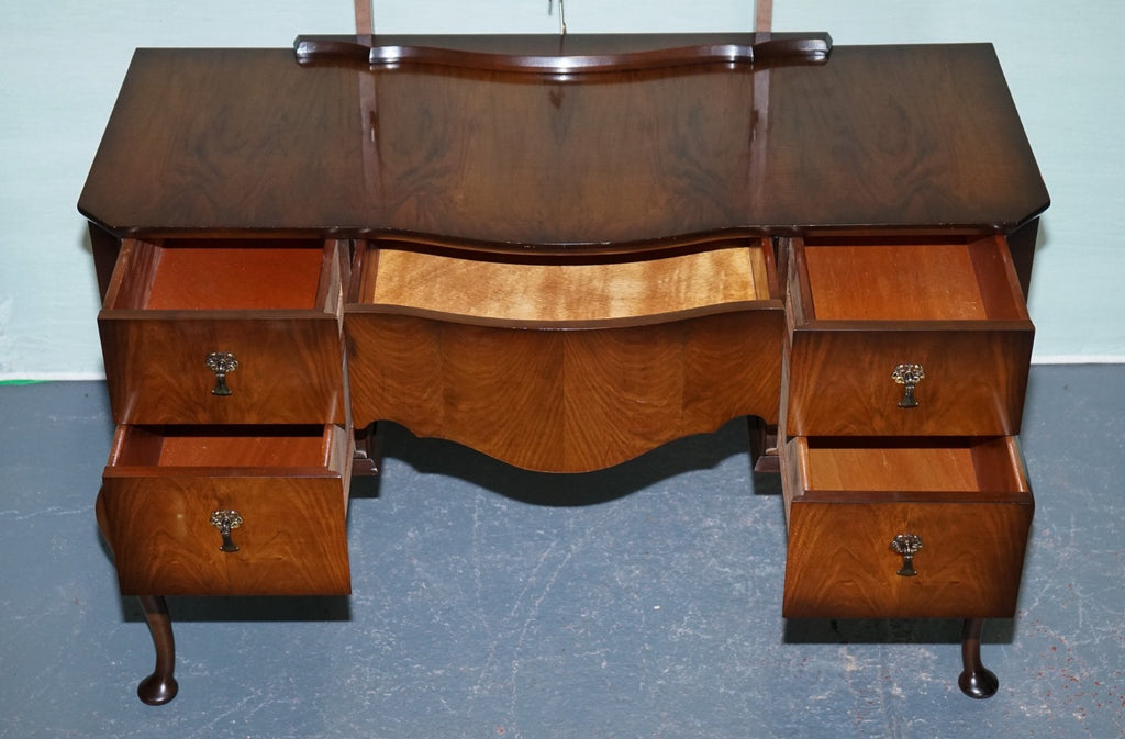 VINTAGE QUEEN ANNE STYLE LEGS DRESSING TABLE VANITY WITH LARGE MIRROR