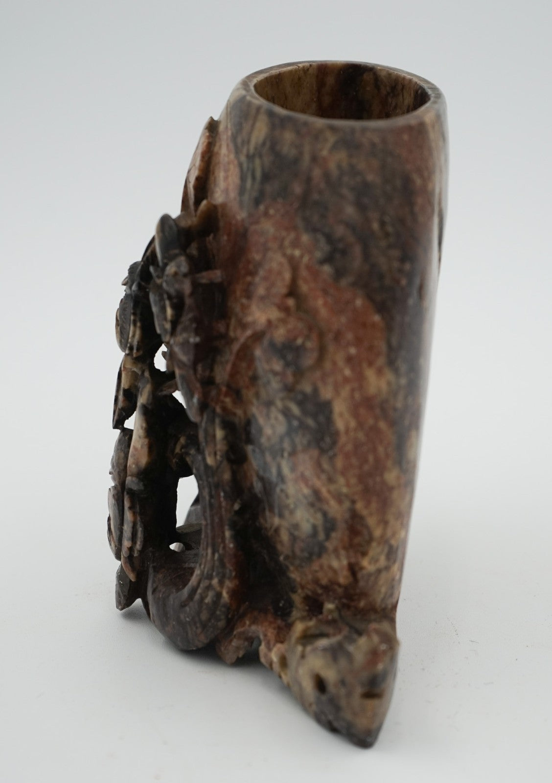 EARLY 20TH CENTRY ORIENTAL CHINESE HAND CARVED FLOWERS SOAPSTONE DECORATIVE POT