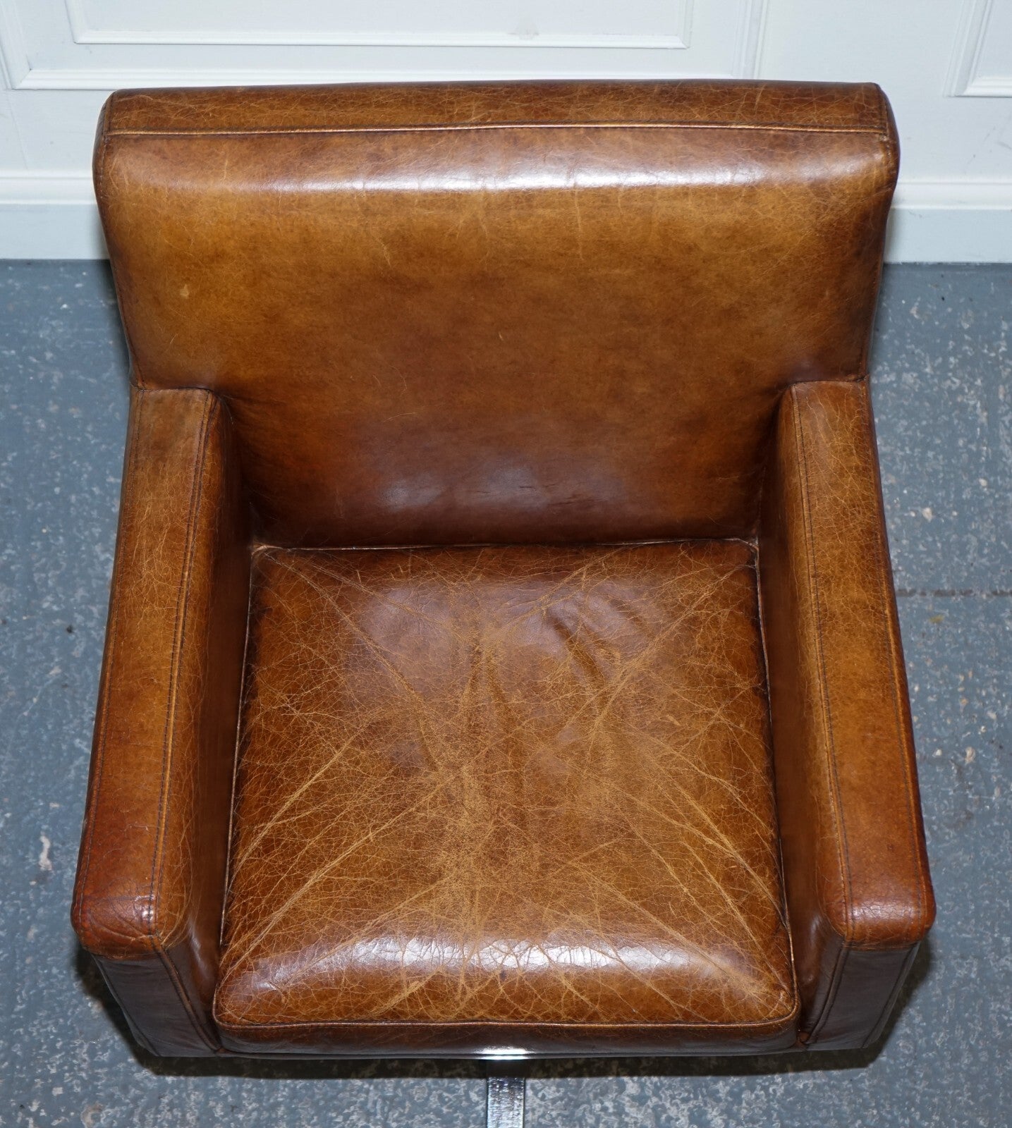 VINTAGE BROWN LEATHER AVIATOR METAL SWIVEL OFFICE CAPTAINS ARMCHAIR