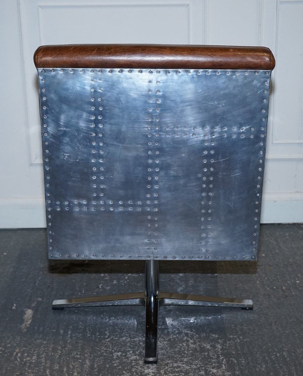 VINTAGE BROWN LEATHER AVIATOR METAL SWIVEL OFFICE CAPTAINS ARMCHAIR