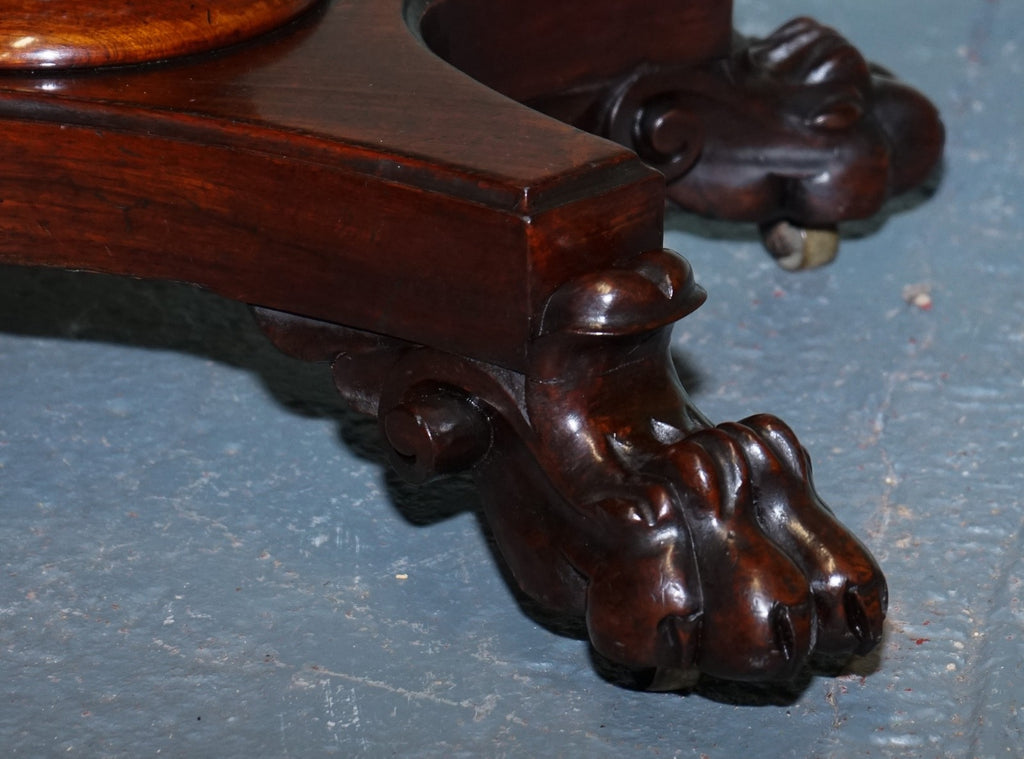 ANTIQUE 1830s WILLIAM IV FOLDING PEDESTAL CARD GAME TABLE CARVED PAW BASE