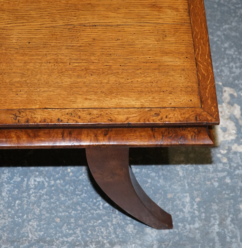 ANTIQUE ART DECO GOLDEN OAK COFFEE TABLE MAPPA BURL TRIM & SPLAYED LEGS