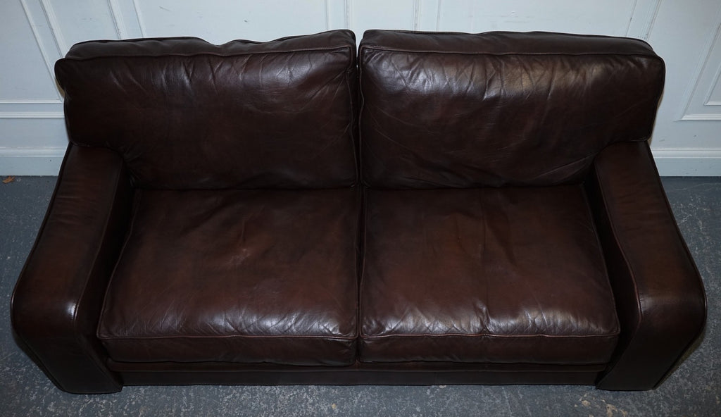 LOVELY VINTAGE CLUB BROWN LEATHER TWO TO THREE SOFA