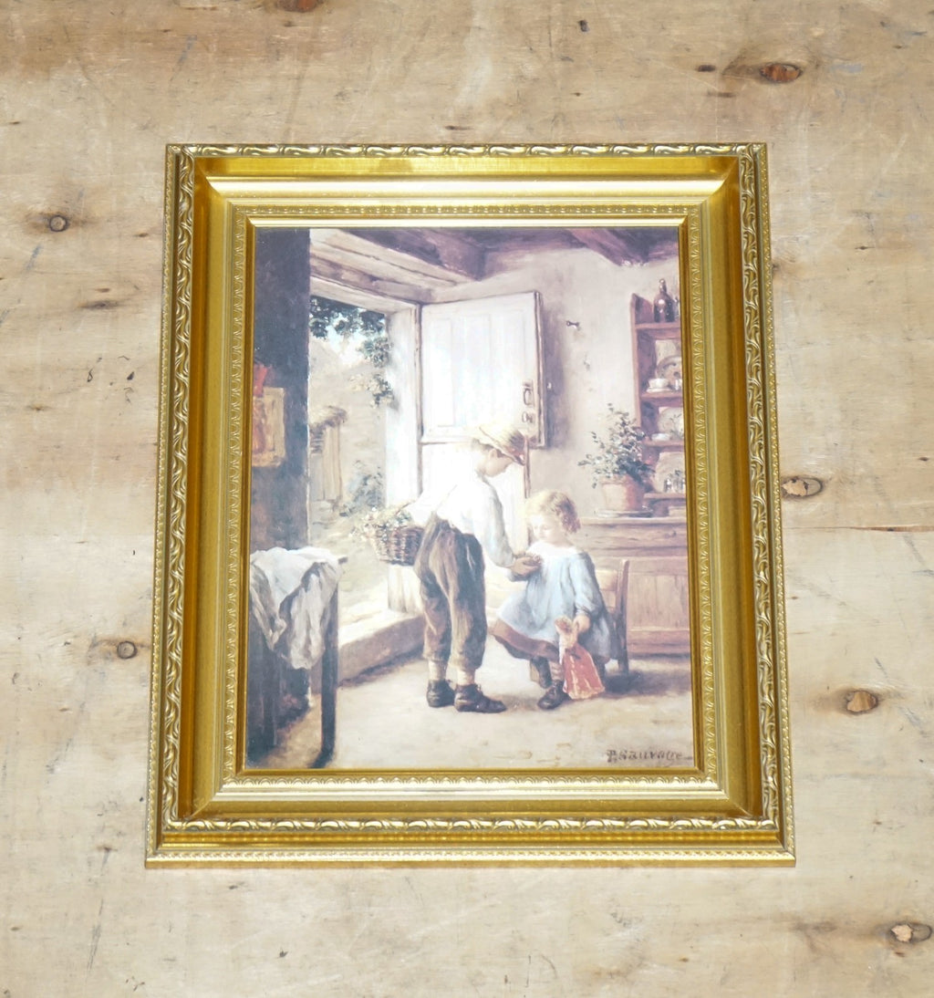 VINTAGE VICTORIAN STYLE PRINT COZY KITCHEN SCENE GITLED FRAME 52 X 42 CM