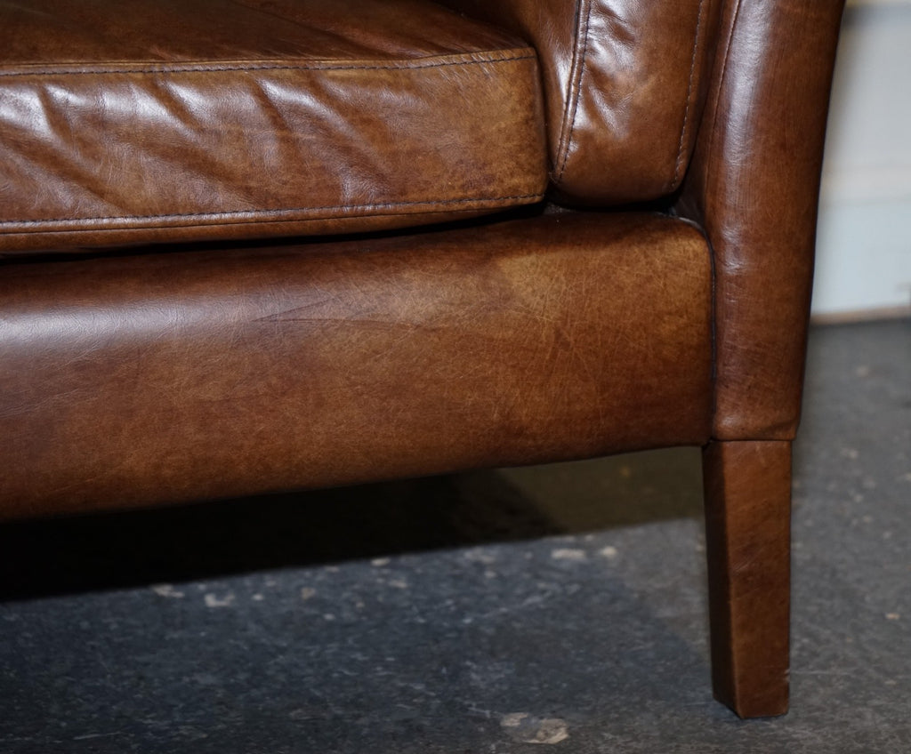 HALO GROUCHO BEAUTIFUL BROWN LEATHER THREE SEATER COMPACT SOFA