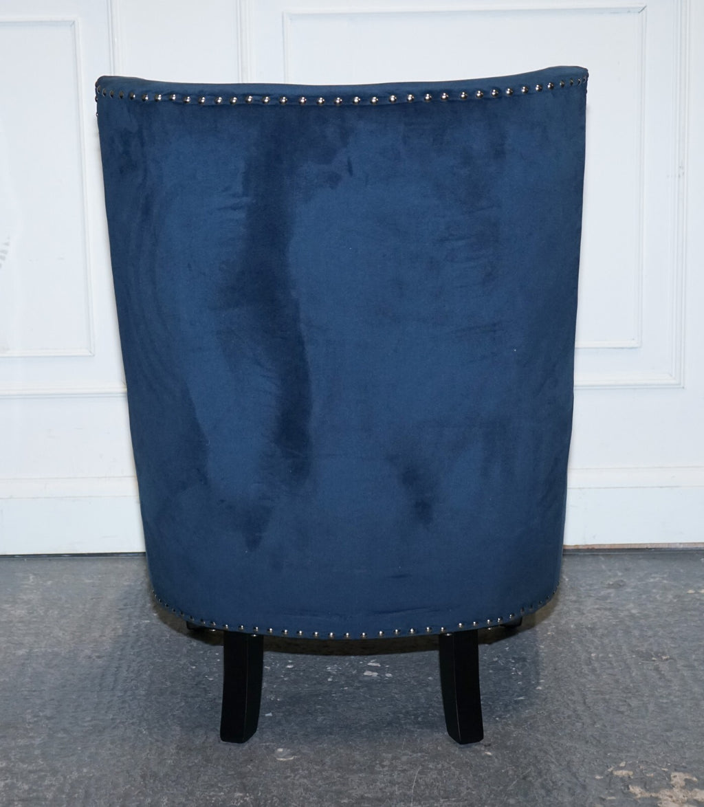 COTSWOLD LUXE EX SHOWROOM NAVY SLIPPER CHAIR WITH SILVER STUD DETAiL