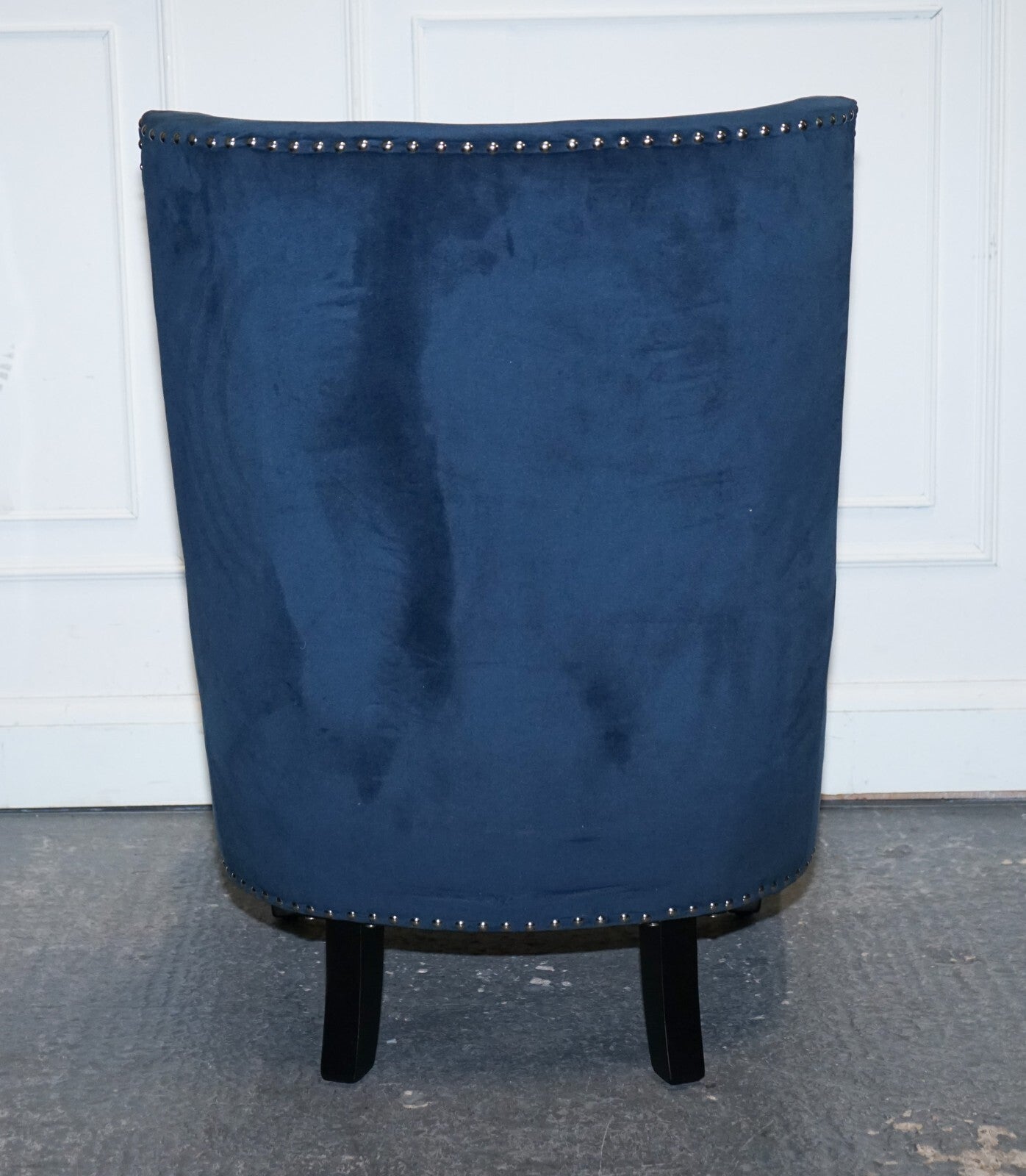 COTSWOLD LUXE EX SHOWROOM NAVY SLIPPER CHAIR WITH SILVER STUD DETAiL