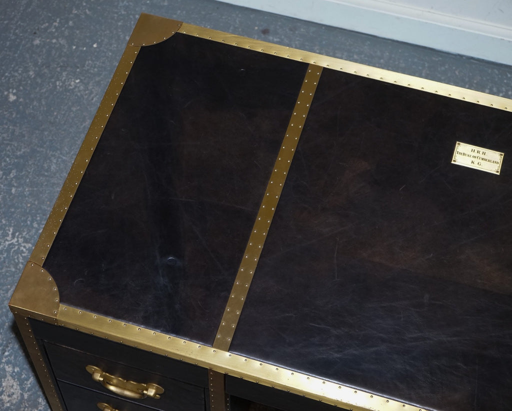 TIMOTHY OULTON CUMBERLAND COLLECTION AGED LEATHER DESK RED VELVET LINING