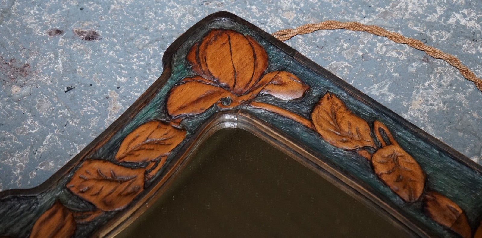 ANTIQUE FRENCH ART NOUVEAU FLORAL CARVED WALL MIRROR