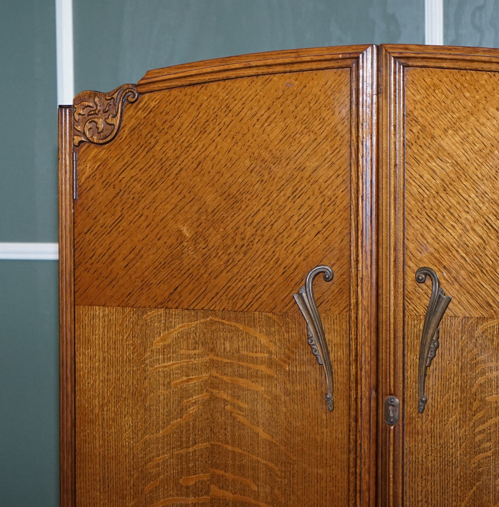 PETITE VINTAGE ART DECO OAK TWO DOOR WARDROBE
