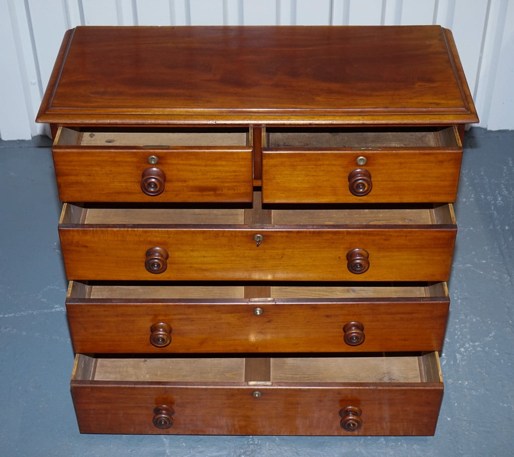 LARGE EARLY VICTORIAN CHEST OF DRAWERS WITH ORIGINAL KNOBS AND LOCKS