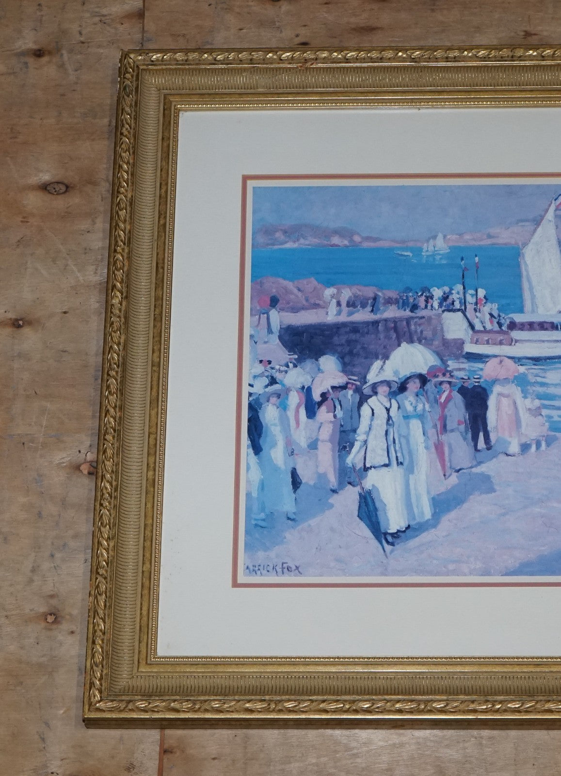 VINTAGE FRAMED ART PRINT  'QUAY AT DINARD' BY ETHEL FOX 78 X 90 CM