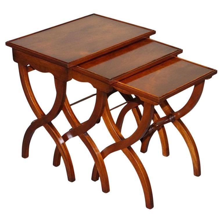 VINTAGE HARDWOOD NEST OF TABLES WITH LYRE FORM LEGS