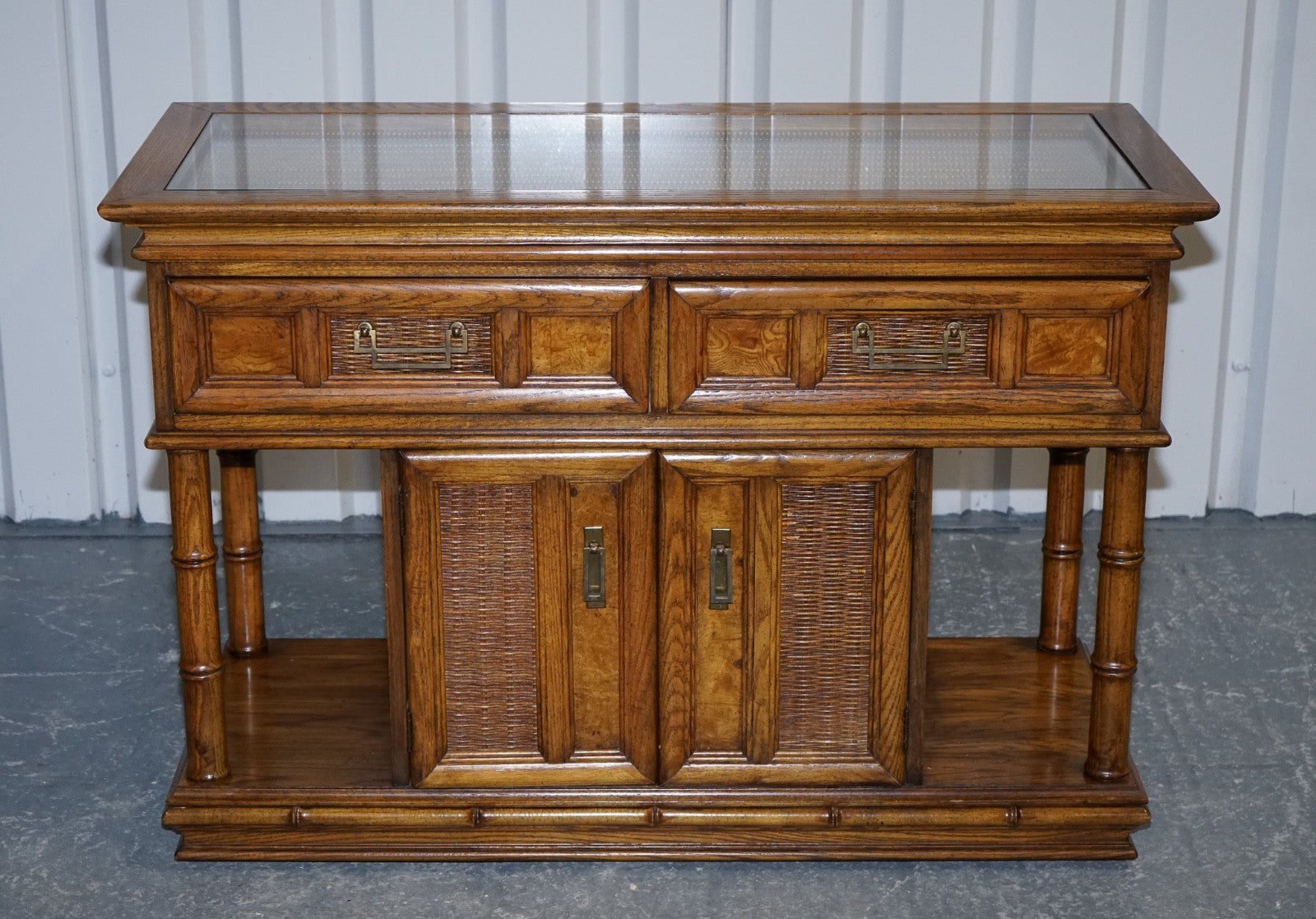 VINTAGE AMERICAN FAUX BAMBOO STYLE CONSOLE TABLE SMALL SIDEBOARD BY BURLINGTON
