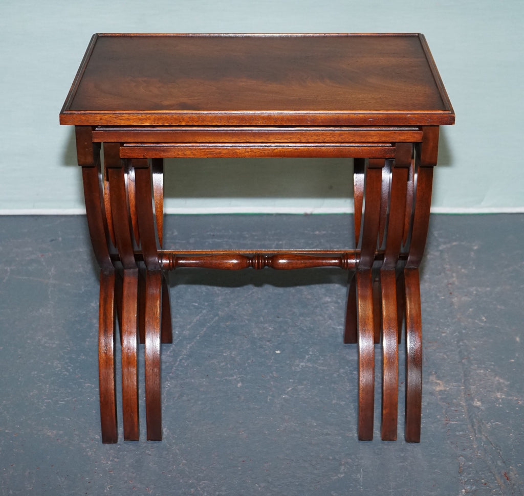 VINTAGE HARDWOOD NEST OF TABLES WITH LYRE FORM LEGS