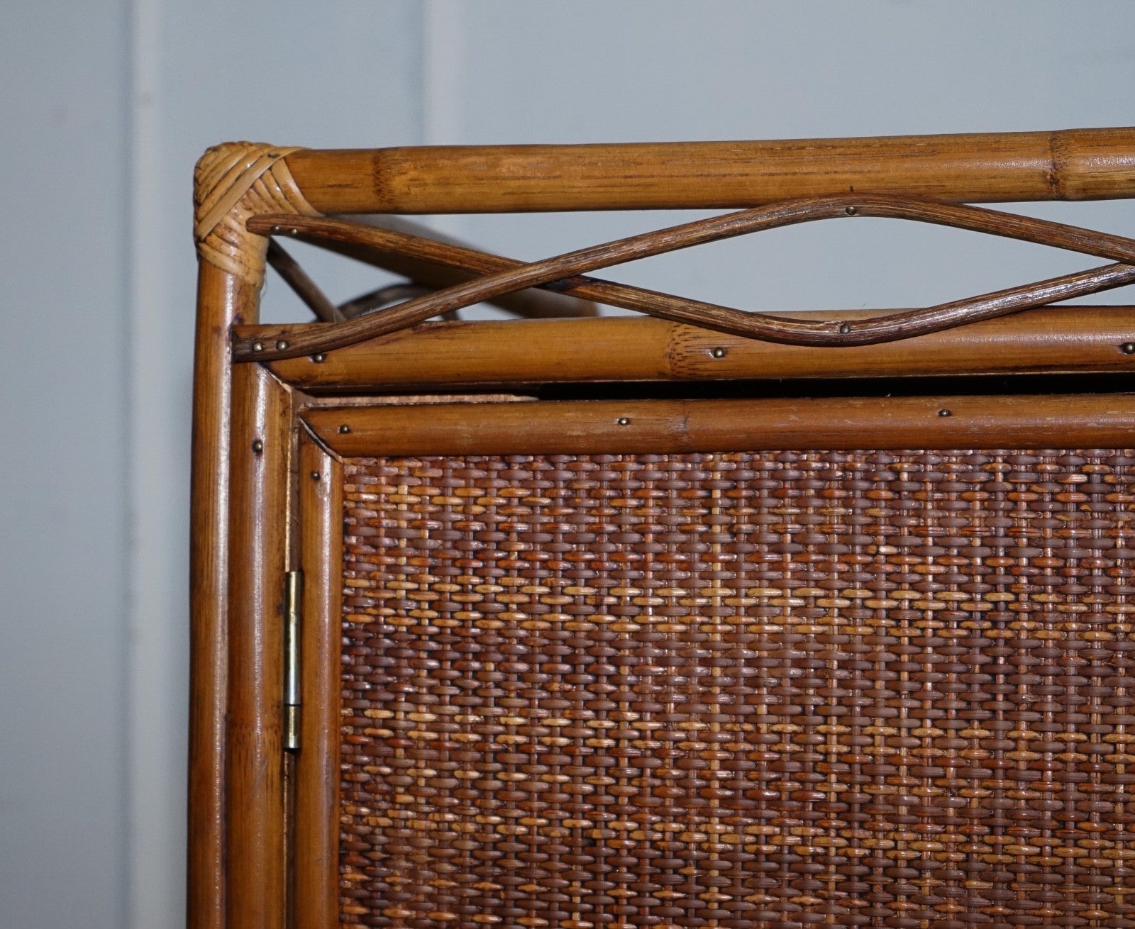 VINTAGE RATTAN AND CANE TWO DOOR AMOIRE OR WARDROBE WITH ONE DRAWER