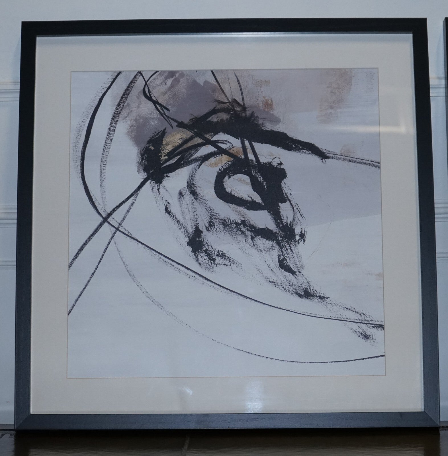 PAIR OF MODERN ART CHARCOAL STYLE WALL PAINTINGS  BLACK FRAME 2/2