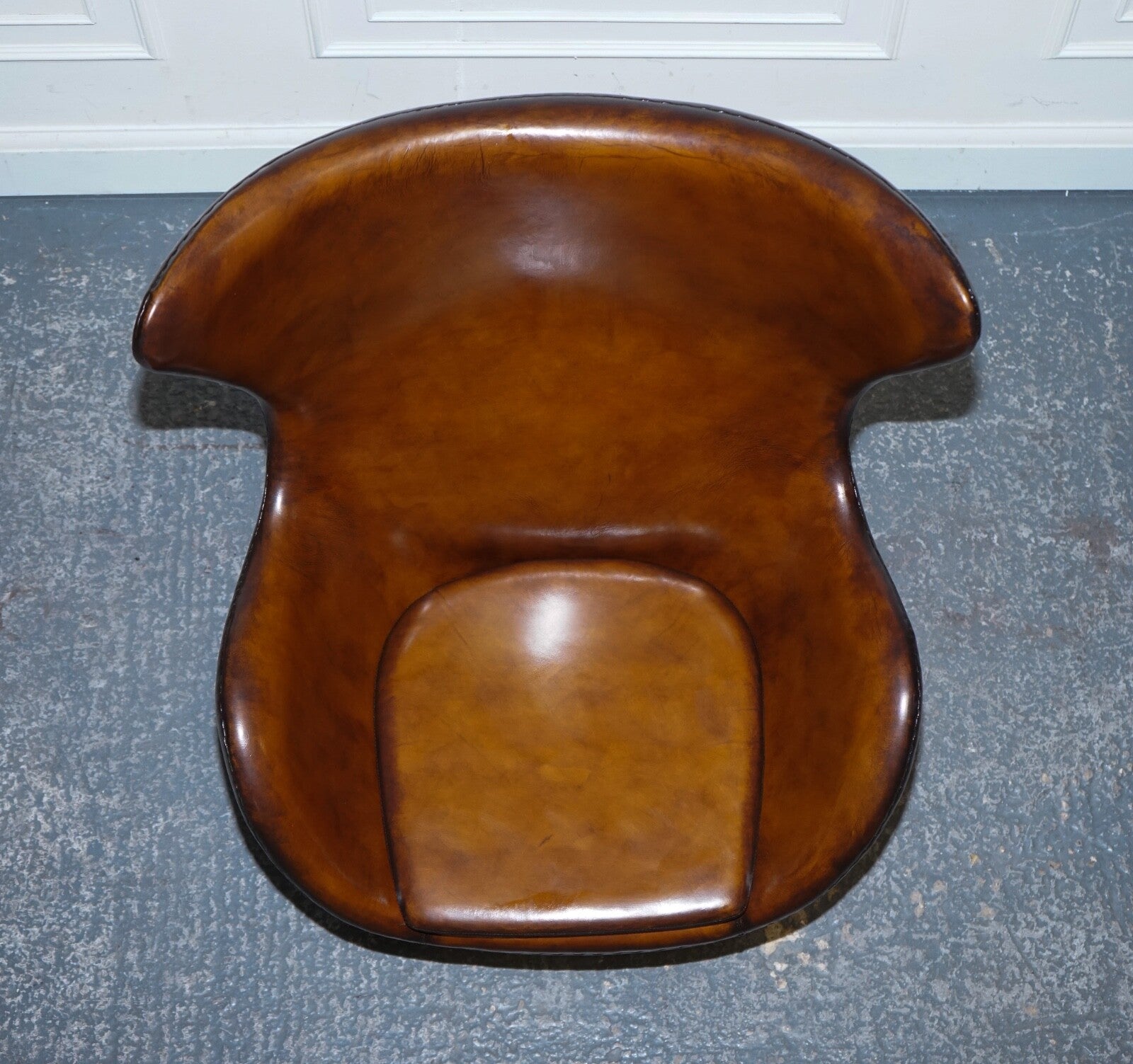 FRITZ HANSEN STYLE VINTAGE HAND DYED WHISKEY BROWN EGG CHAIR